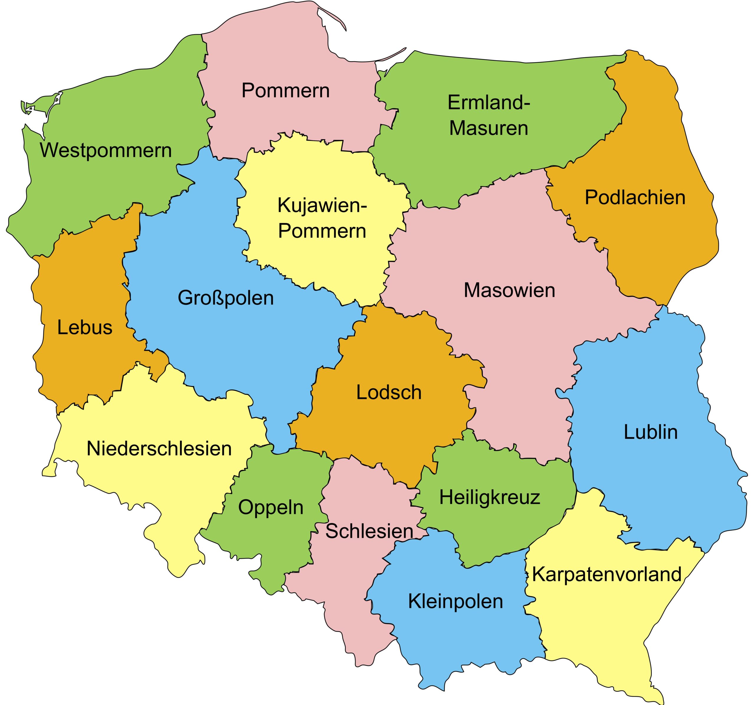 Karte der Regionen Polens